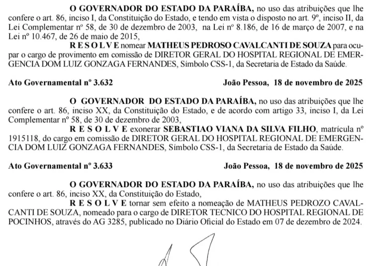 Governador muda direção do Hospital de Trauma de Campina Governador muda direção do Hospital de Trauma de Campina
