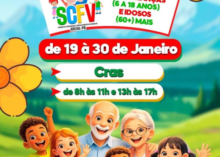 Areial inicia nesta segunda-feira inscrições e renovações do Serviço de Convivência e Fortalecimento de Vínculos