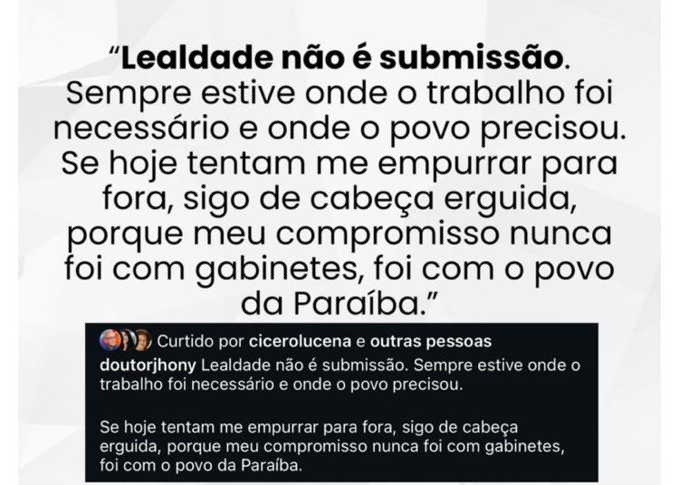 Jhony Bezerra sinaliza rompimento com João Azevêdo e pode anunciar apoio a Cícero Lucena Jhony Bezerra sinaliza rompimento com João Azevêdo e pode anunciar apoio a Cícero Lucena